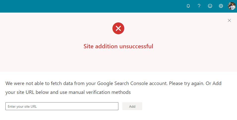 Bing Webmaster Tools - import error message